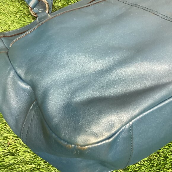 COACH Blue Leather Pleated Gallery East West Tote Handbag 17721 - Picture 8 of 16